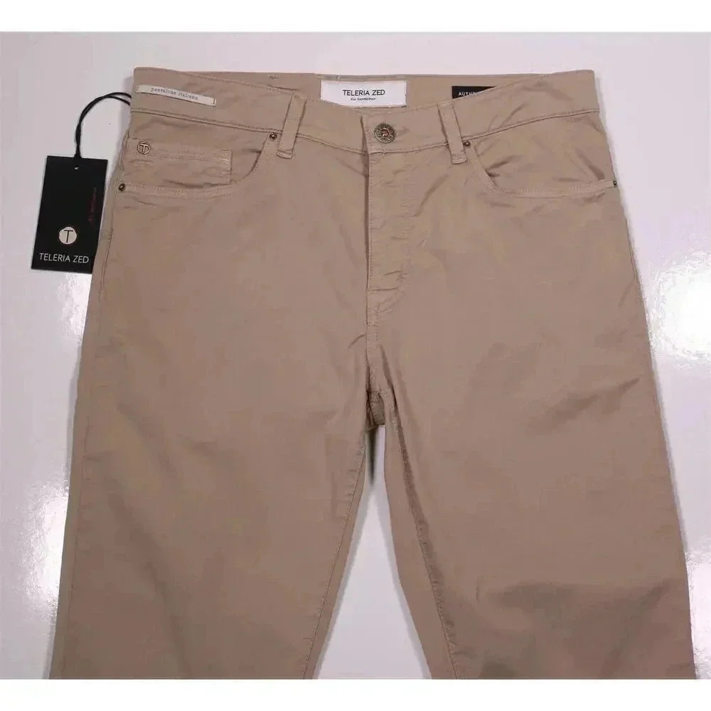 Teleria Zed Cobra $249 5-Pocket Beige Tan Cotton Stretch Chino Trousers Pants 33